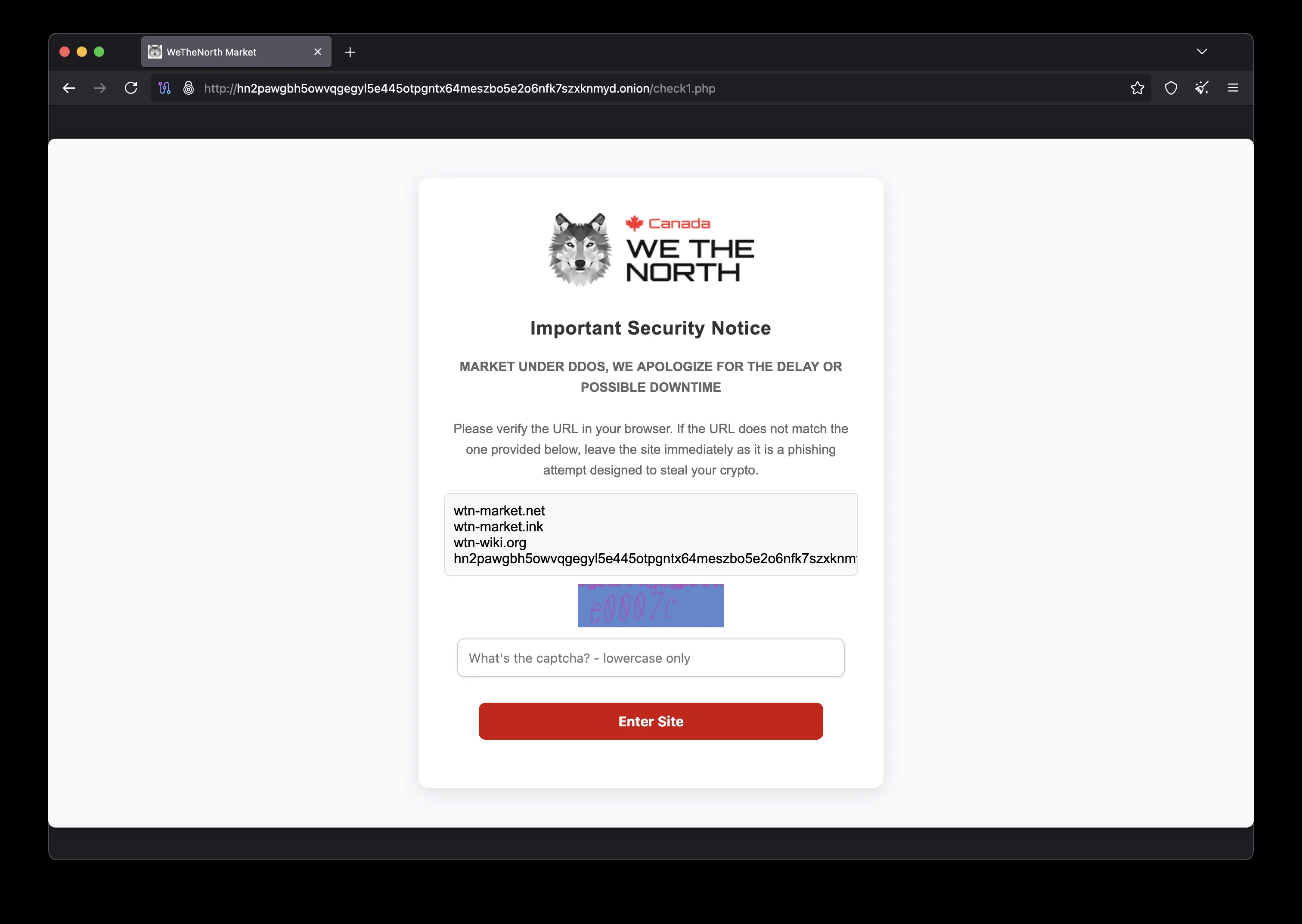 WeTheNorth anti-phishing security verification interface showing PGP signature check and security alert system